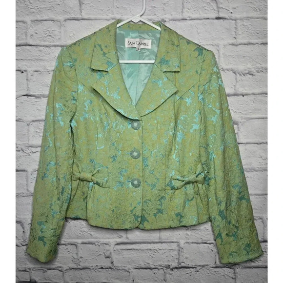 Sara Campbell Jackets & Blazers - Vintage Y2K Sara Campbell green mint embroidered blazer bow pockets 6.
